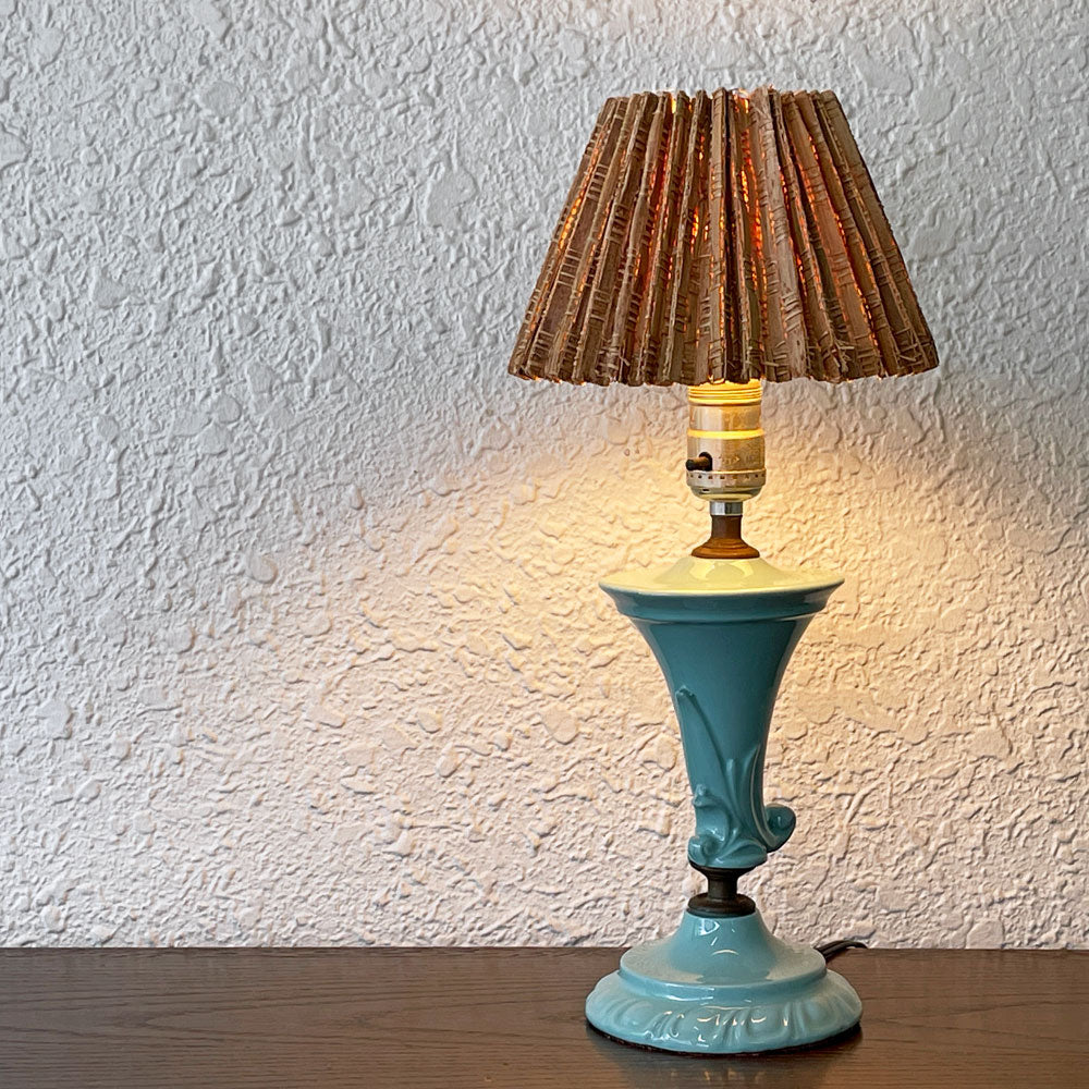  【用賀店】USビンテージ 陶製 スタンドライト テーブルランプ 樹皮シェード ターコイズブルー Tree Bark Lamp Shade テーブルライト 買取させていただきました。