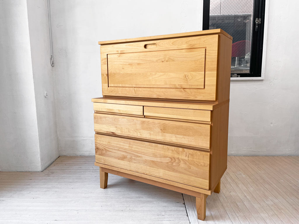 岡製作所 大川家具 モニカ ライティングビューロー デスク アルダー無垢材 W90cm 参考価格 ￥142,000-★ 中古品 買い取りしました。