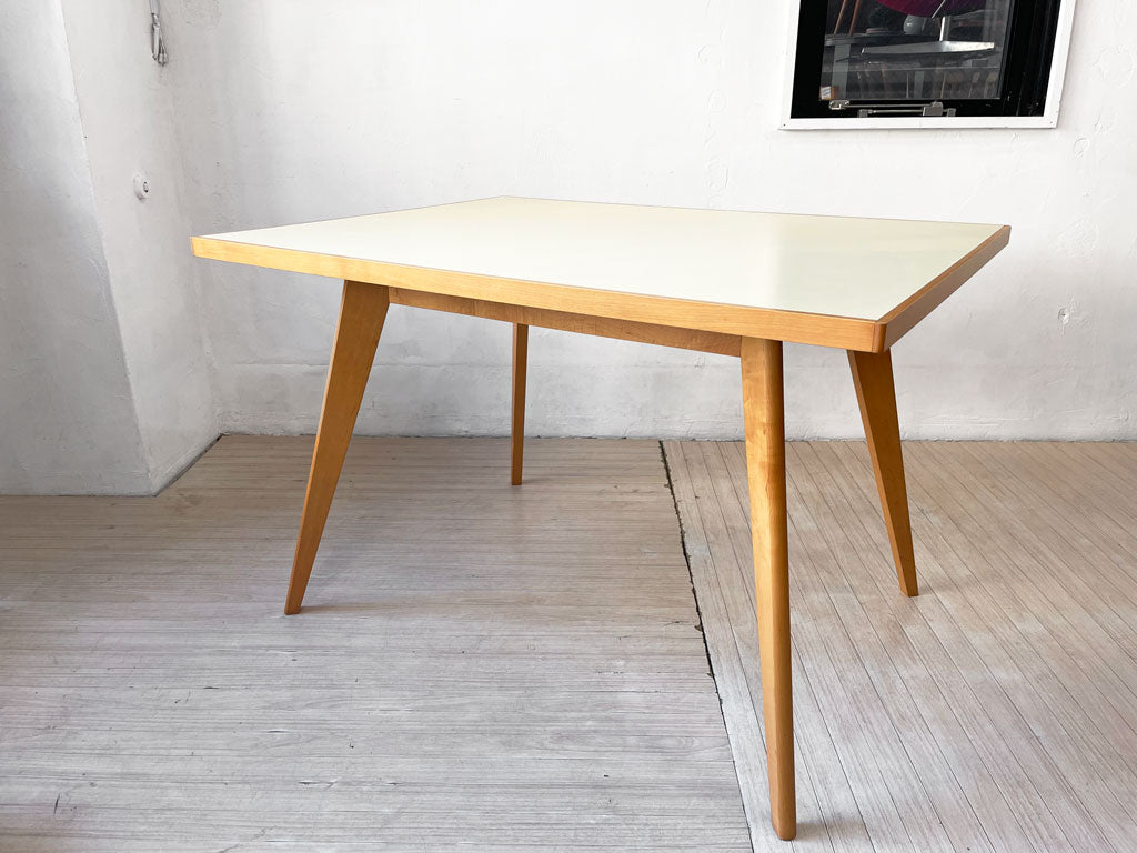 ジャパンビンテージ ダイニングテーブル デスク メラミントップ アイボリー W105cm 古家具 昭和レトロ 中古品 買い取りしました。