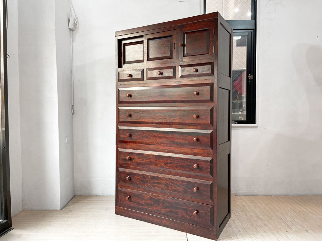 松本民芸家具 D型ll 整理箪笥 和箪笥 チェスト 8段 抽斗9杯 引戸 開戸 ミズメザクラ 無垢材 刻印有 民藝 和家具  中古品 買い取りしました。