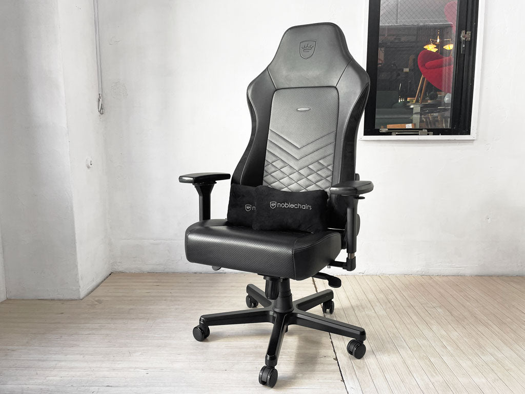 ノーブルチェアーズ noblechairs ヒーロー HERO ゲーミングチェア デスクチェア リクライニング PUレザー ブラック 昇降 キャスター クッション×2付き 定価 ￥73,830- ★ 中古品 買い取りしました。