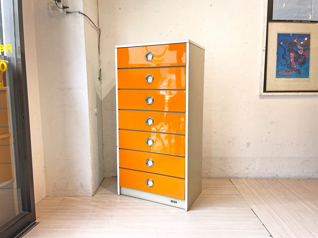 ジャパンビンテージ Japane Vintage 昭和レトロ レトロポップ 7段チェスト オレンジ  中古品 買い取りしました。