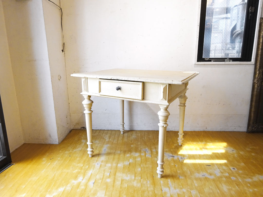 フランスビンテージ French Vintage ホワイトペイント デスクテーブル パイン材 1ドロワー シャビーシック 中古品 買い取りしました。