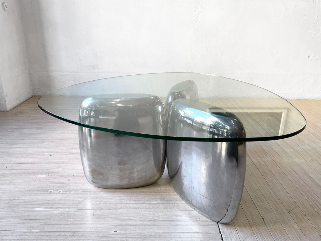 イデー IDEE アルミシードテーブル ALUMINIUM SEED TABLE 3シーズ ガラス ローテーブル 廃番希少 参考定価 ￥212,300- 中古品 買い取りしました。