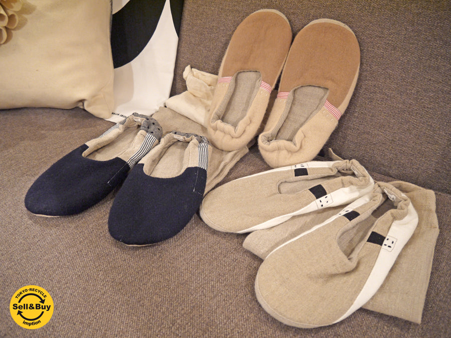 藤原千鶴 ハンドメイド ルームシューズ×三足 後ろゴムタイプ 専用ポーチ付き 　中古品 買い取りしました。