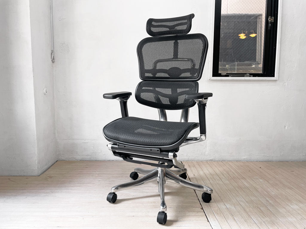 エルゴヒューマン Ergohuman エルゴヒューマンチェアプロ EHPーLPL KM-11 デスクチェア 収納式オットマン エラストメリック・メッシュ アルミダイキャスト ★ 中古品 買い取りしました。