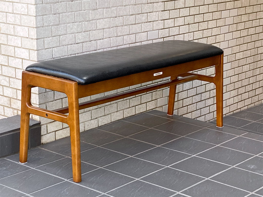 カリモク60+ Karimoku ロクマルプラス ベンチ スタンダードブラック ウォールナット色 PVCレザー ミッドセンチュリー 中古品 買い取りしました。