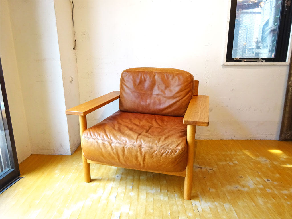 イデー IDEE ディモンシュ 1シーターソファ DIMANCHE SOFA マリナ・ボーティエ フルグレインレザー×ホワイトオーク無垢材 19.8万円 中古品 買い取りしました。