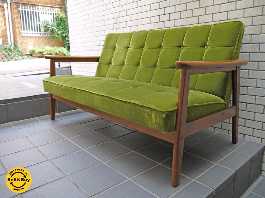 カリモク60 karimoku60 Kチェア 2シーター ソファ モケットグリーン 60's レトロスタイル ジャパン ミッドセンチュリー 　中古品 買い取りしました。
