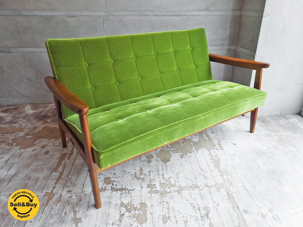 カリモク60 karimoku60 Kチェア 2シーター ソファ モケットグリーン 60’s レトロスタイル ジャパン ミッドセンチュリー  中古品 買い取りしました。