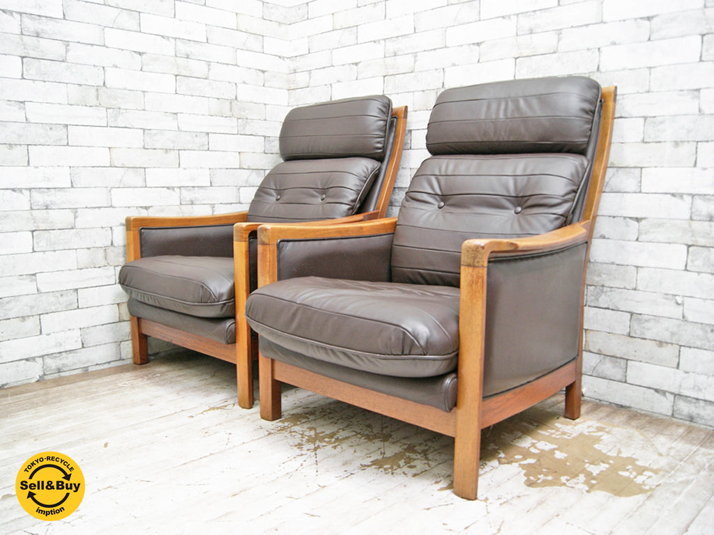 マルニ木工 オールドマルニ maruni レマン 1人掛け ソファ ビンテージ 本革 マホガニー 1980年代 定価￥162,000- ×2脚 中古品 買い取りしました。