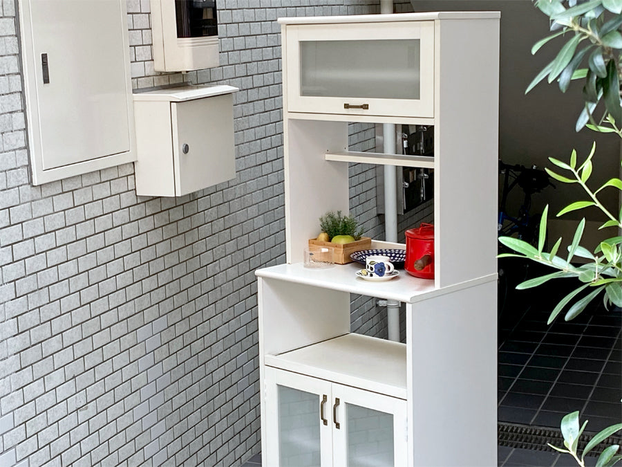 モモナチュラル Momo natural ランド LAND レンジボード キャビネット カップボード フラップ扉 w63cm パイン材 ホワイト ～優しく寄り添う木製家具～