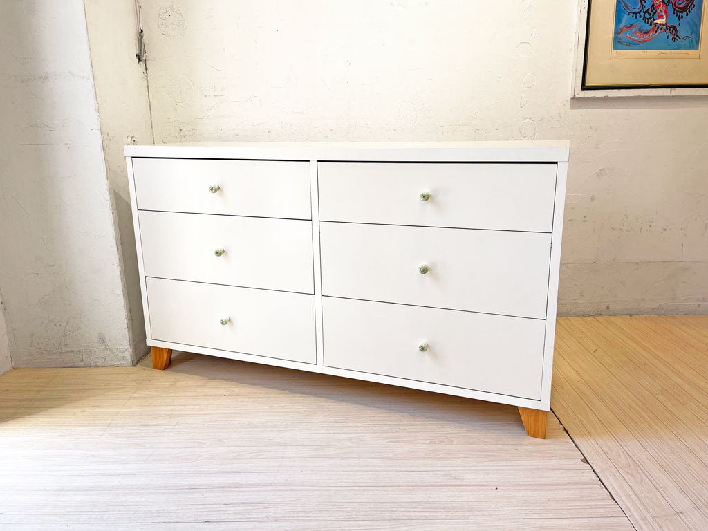 モモナチュラル Momo Natural ラブチェスト LOVE 6ドロワー ワイド ホワイトカラー 社外ハンドル 中古品 買い取りしました。