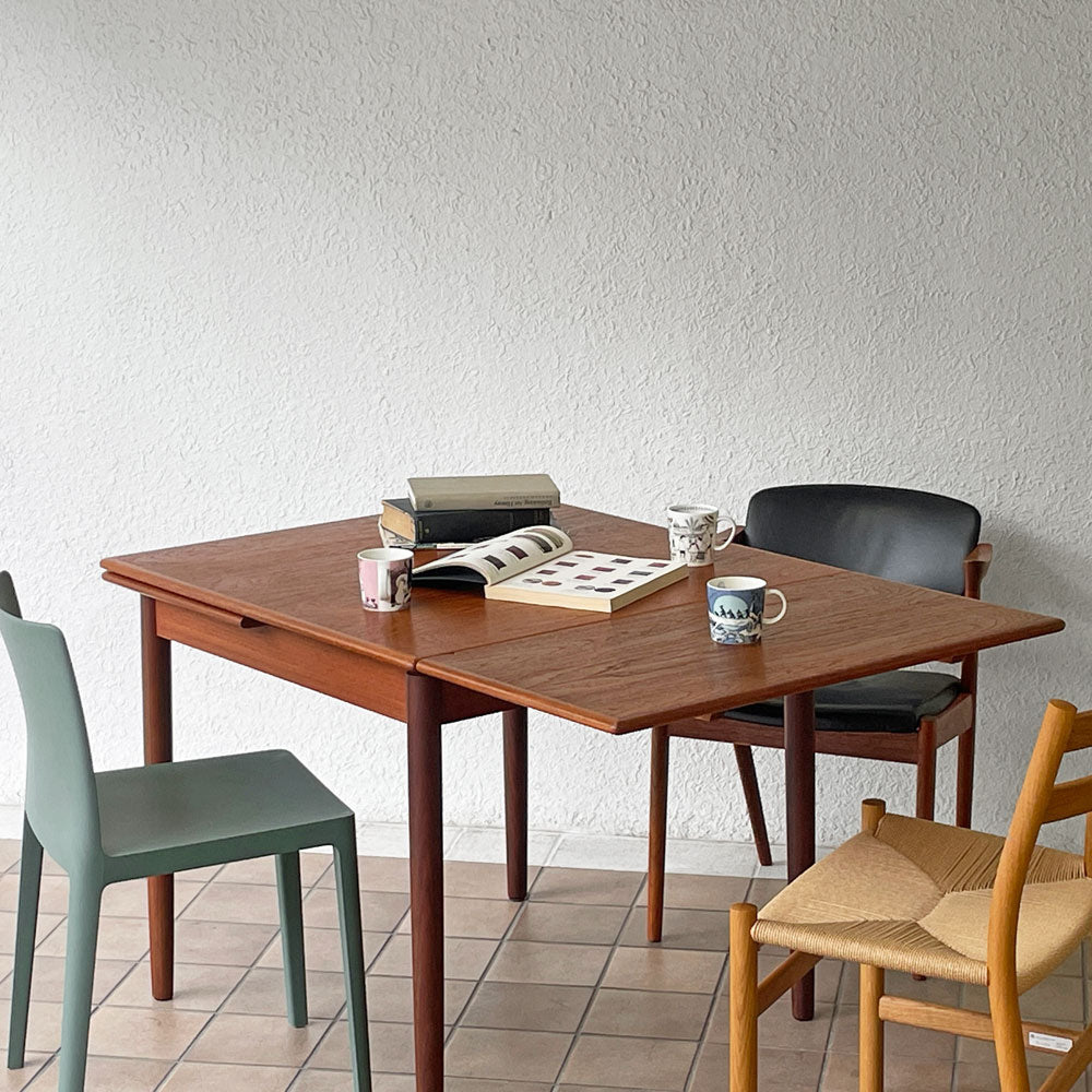 北欧ビンテージ チーク材 エクステンション EX ダイニングテーブル 伸長式 ドローリーフ スクエア w87~173cm デンマーク　～温かみのある機能美～