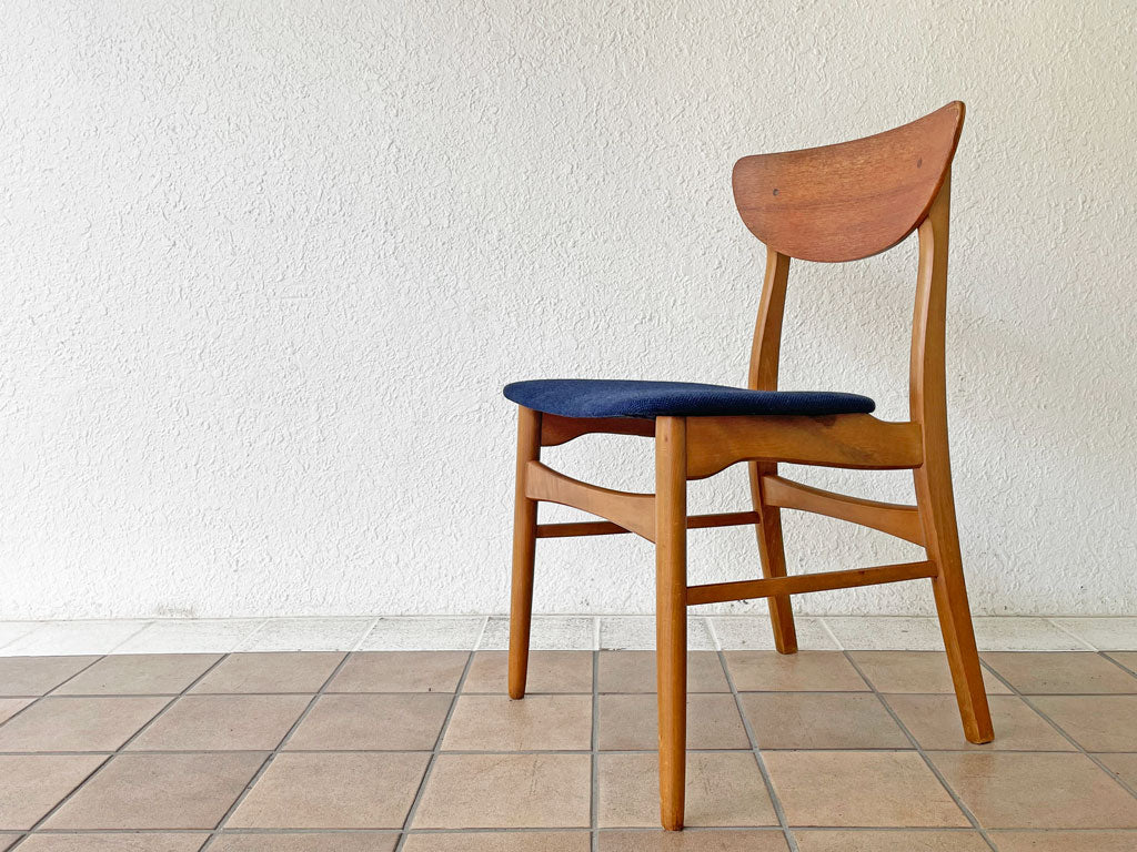 デンマークビンテージ Danish Vintage チーク材×ビーチ材 ダイニングチェア ブルー ミッドセンチュリーデザイン 中古品 買い取りしました。