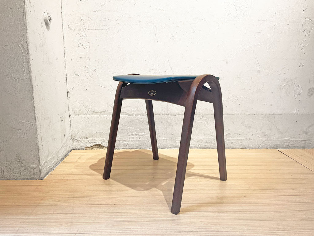 秋田木工 Akimoku ビンテージ 剣持スツール No.202 PVCレザー ブルー スタッキングスツール 剣持勇 ジャパニーズモダン 中古品 買い取りしました。