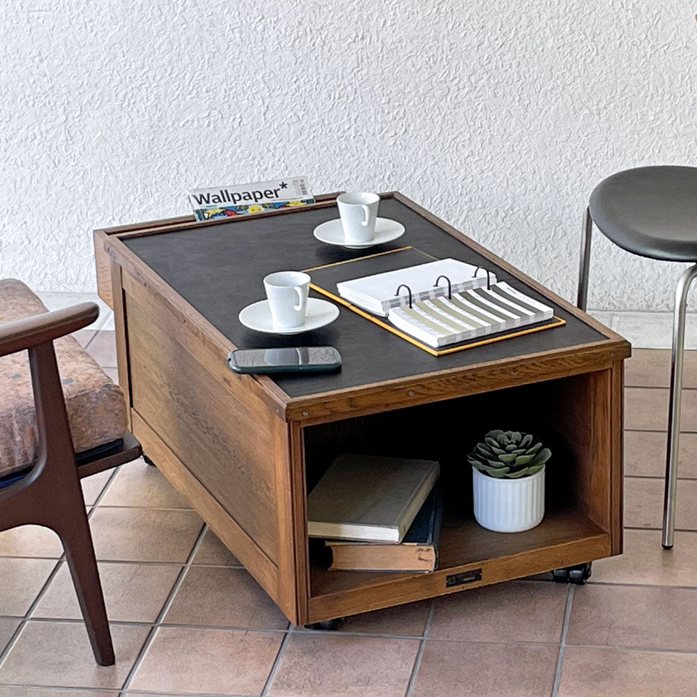トラックファニチャー TRUCK FURNITURE ベン BEN コーヒーテーブル W84cm レザートップ ナラ無垢材 キャスター 抽斗2杯 ～その世界の最深部へ～