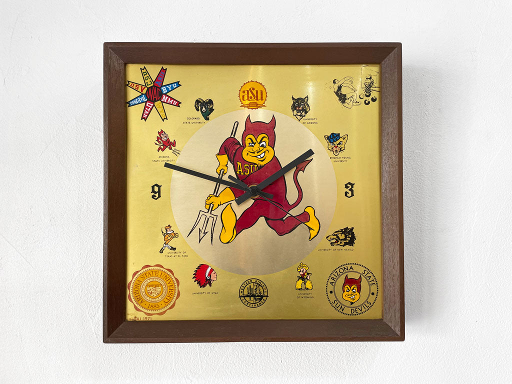 アリゾナ州立大学 arizona state university サン デビルズ SUN DEVILS クラブチーム マスコット 掛け時計 ウォールクロック 1971年 USビンテージ 中古品 買い取りしました。