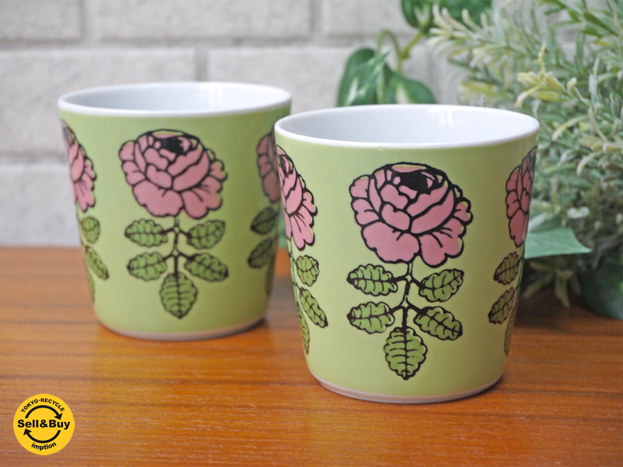マリメッコ Marimekko ヴィヒキルース Vihkiruusu フィンランド郵便局 posti 2008年 限定 ラテマグ グリーン×ピンク 　中古品 買い取りしました。