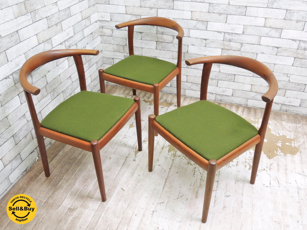 ジャパンビンテージ ダイニングチェア ハーフアームチェア チーク無垢材 座面新品張り替え済み 3脚 買い取りしました。