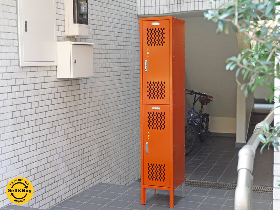 リオン LYON スチールロッカー 2-TIER LOCKER ダイヤカット オレンジ P.F.S パシフィックファニチャーサービス取扱 　中古品 買い取りしました。