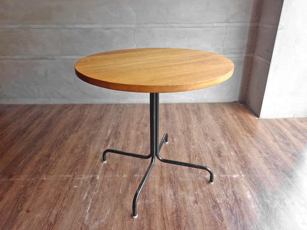 ビンテージ オーク無垢材 × スチールレッグ ラウンド ダイニングテーブル カフェテーブル 中古品 買い取りしました。