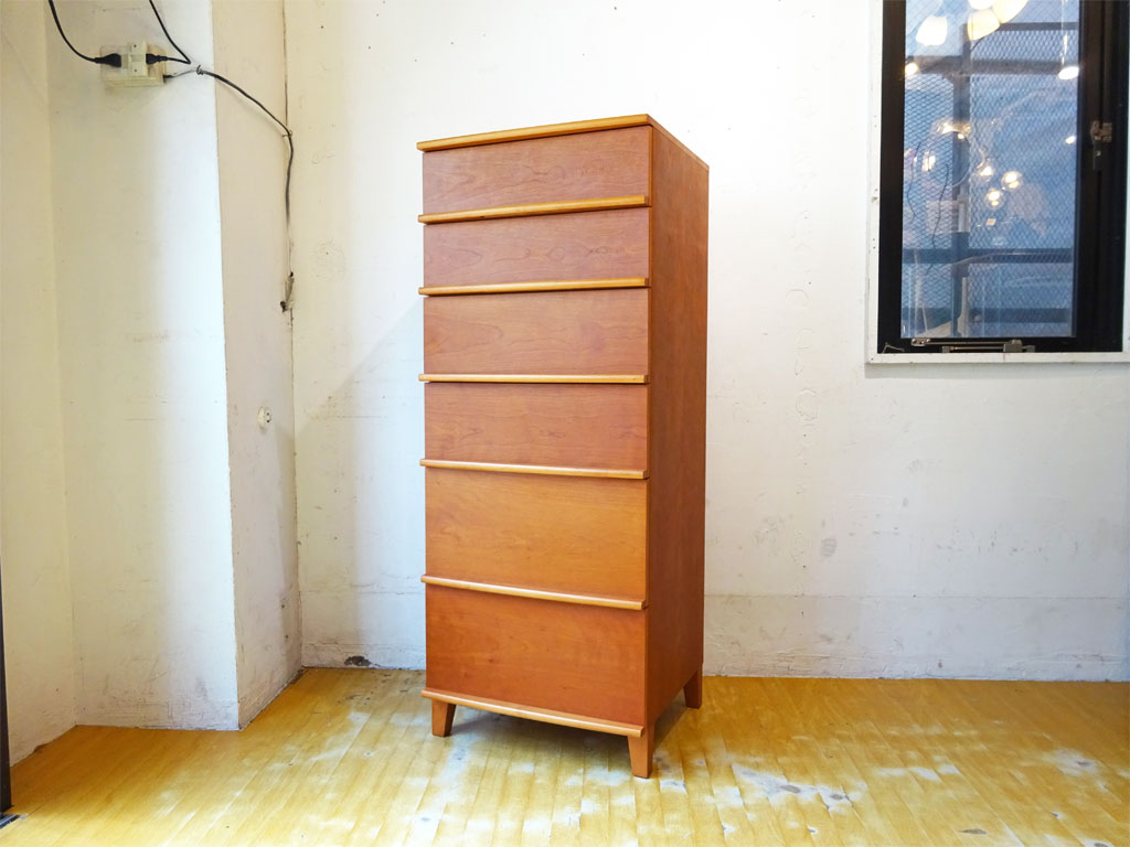 タイムレスコンフォート TIMELESSCOMFORT 北欧デザイン チェリー材 6dr スリムチェスト Slim Chest 高さ128ｃｍ アスプルンド 中古品 買い取りしました。