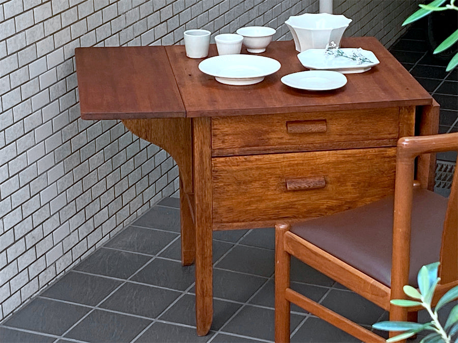 ジャパンビンテージ Japan Vintage 木味 バタフライテーブル 作業台 抽斗2杯 伸長式 昭和レトロ ～機能的なデザイン美～