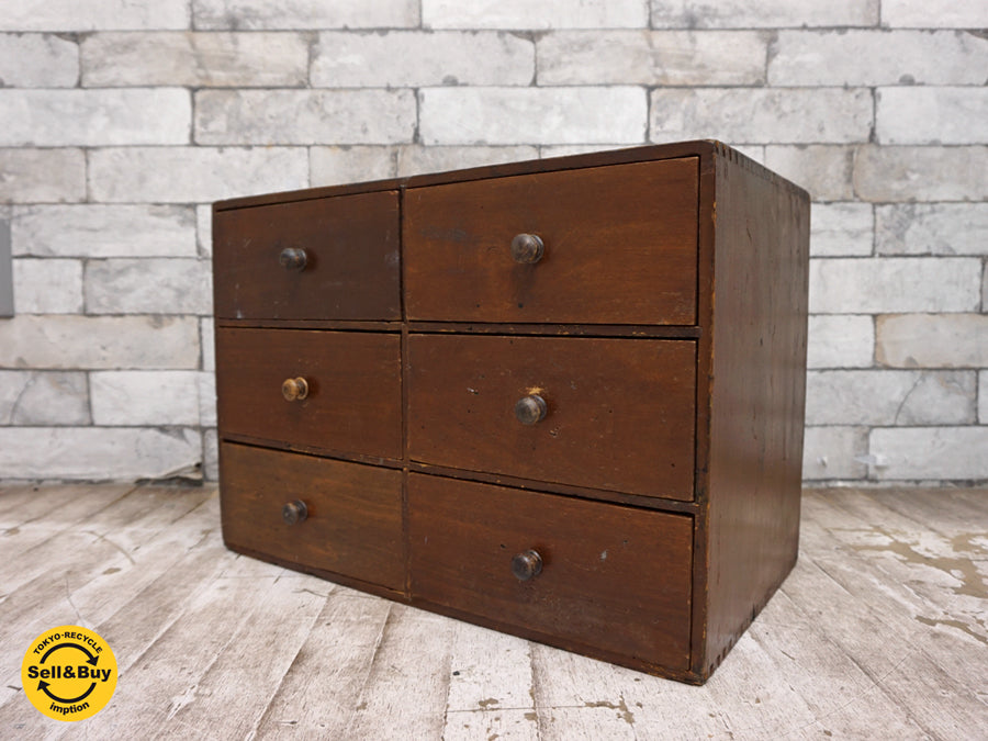 ジャパンビンテージ ミニチェスト 木味 小引き出し 6杯 古家具   中古品 買い取りしました。祖師ヶ谷大蔵店 出張買取もお任せ下さい。