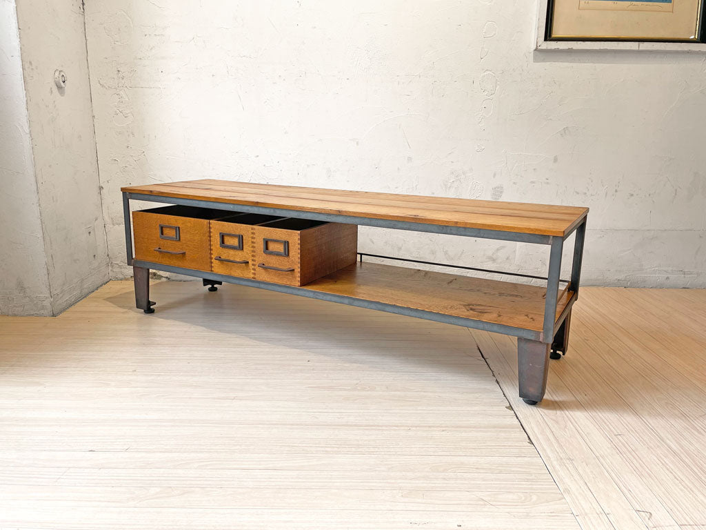 トラックファニチャー TRUCK FURNITURE AG シェルフ AG SHELF TV BOARD AVボード AG BOX S・Lサイズ付 楢無垢材 スチール 定価合計￥134,200- 中古品 買い取りしました。