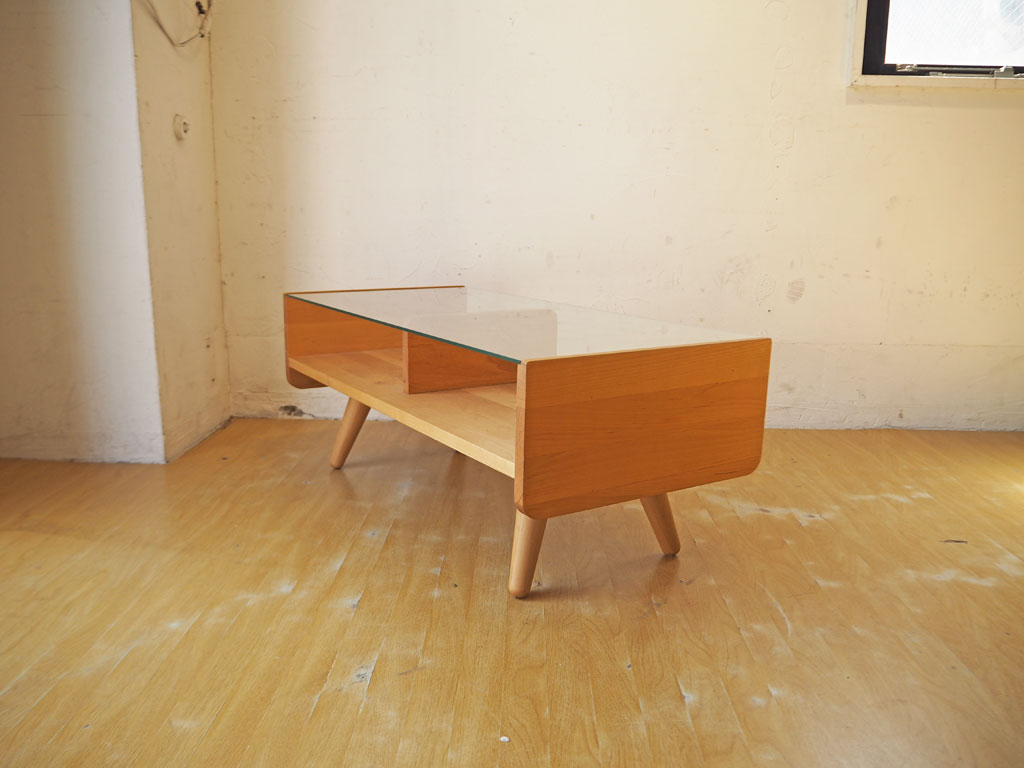 モモナチュラル momonatural コモ COMO ローテーブル コーヒーテーブル ガラス天板 アルダー材 W90cm 中古品 買い取りしました。