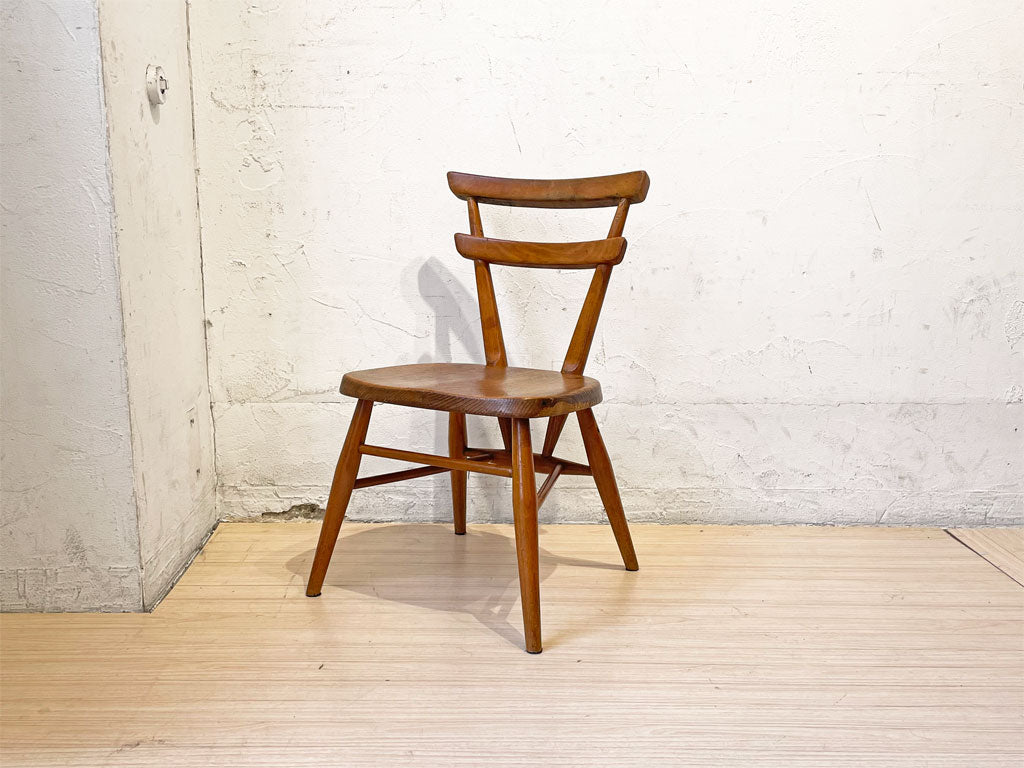 アーコール ERCOL ビンテージ ダブルバックチェア イエロードット 黄色 キッズチェア エルム材 スタッキング UK Vintage 中古品 買い取りしました。