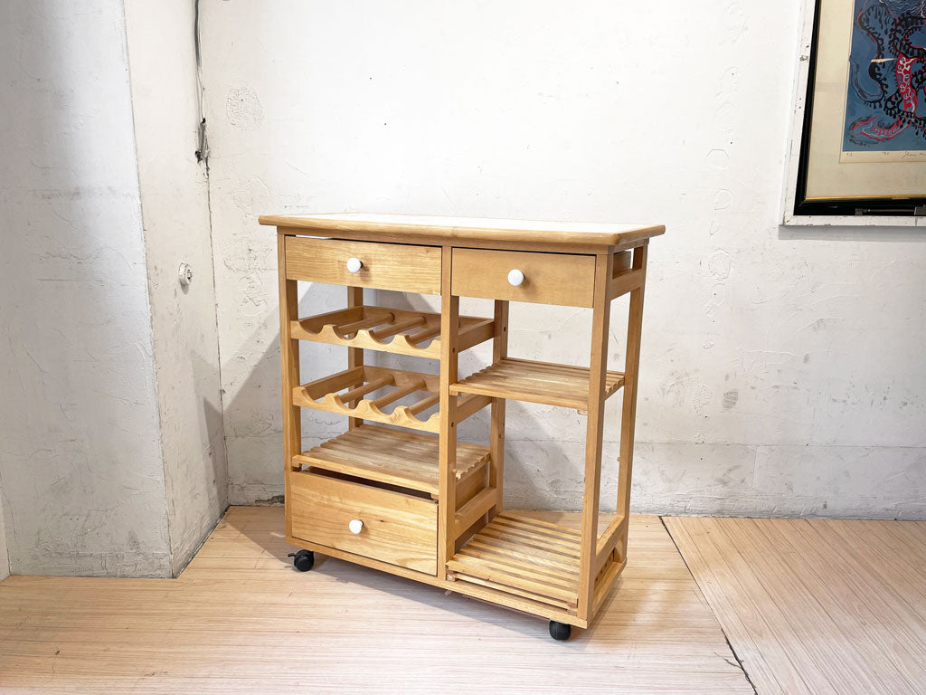 タイルトップ キッチンワゴン tiletop Kitchen wagon 8本収納 ワインラック付 ナチュラル カントリースタイル キャスター付 中古品 買い取りしました。