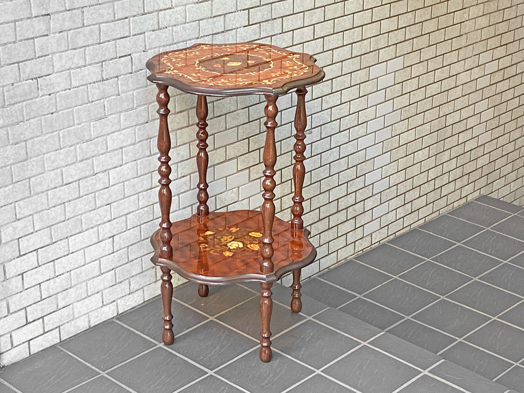 ヨーロピアン クラシカル サイドテーブル 花台 象嵌 植物文様 ボタニカル オリエンタル 中古品 買い取りしました。