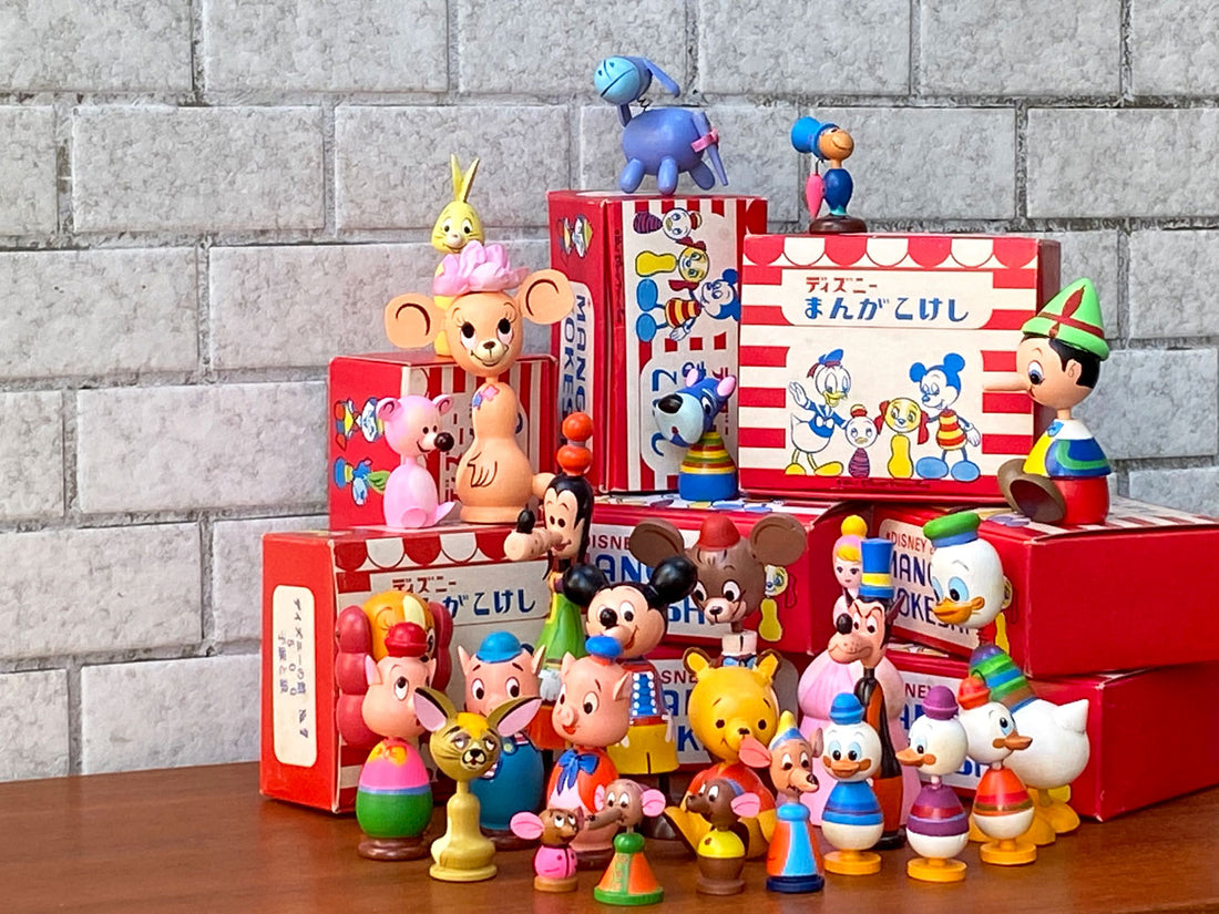 ウォルトディズニープロダクションズ Walt Disney Productions ディズニーまんがこけし 8箱26体 民芸 ジャパンビンテージ 60's 中古品 買い取りしました。