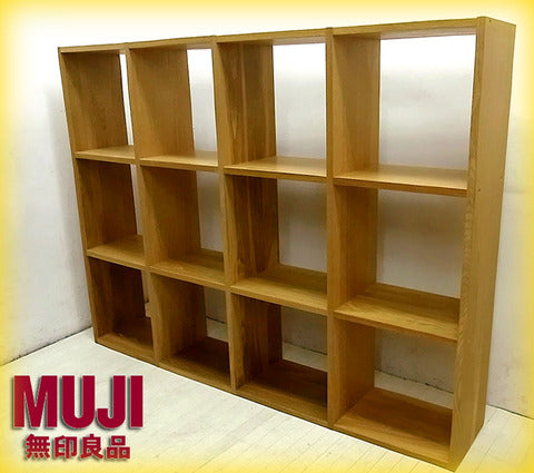 飽きの来ないシンプル＆ナチュラルな大容量・多目的オープンシェルフ！ MUJI （ 無印良品 ） 『 オーク材 （ ナチュラル ） スタッキングシェルフ 3段4列 』 再入荷！