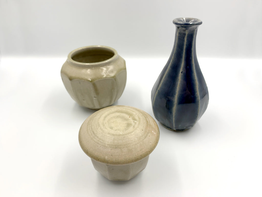 田谷直子 瑠璃色 花器 一輪挿し 壺 蓋付面取り壺 陶芸作家 現代作家 中古品  買い取りしました。