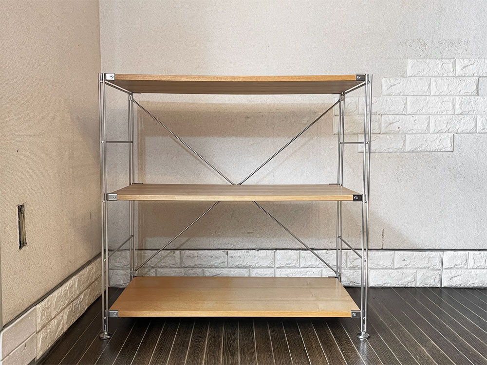 無印良品 MUJI ステンレスユニットシェルフ ワイド 小 タモ材 W86cm オープンシェルフ 本棚 飾り棚 収納棚 合計定価 ￥28,330-  中古品  買い取りしました。