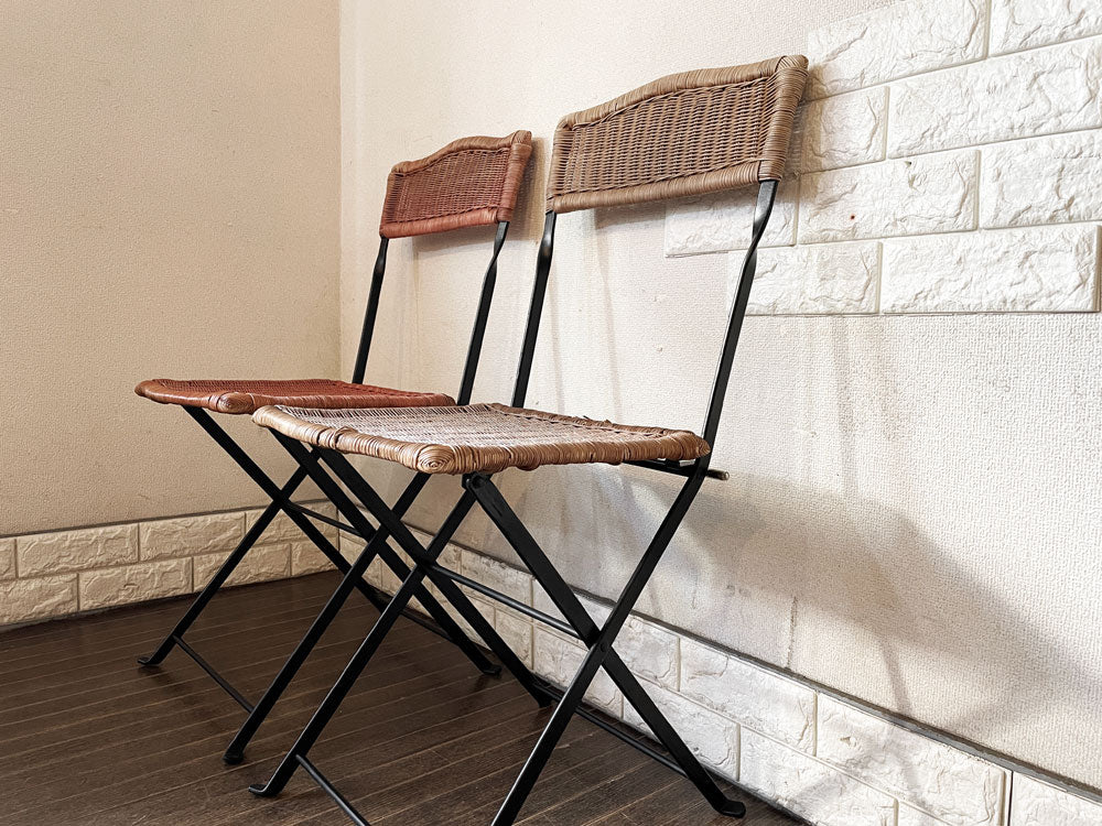 ビンテージスタイル Vintage Style ラタン × アイアン フォールディングチェア ガーデンチェア ブラウン & レッド 折りたたみ  中古品  買い取りしました。