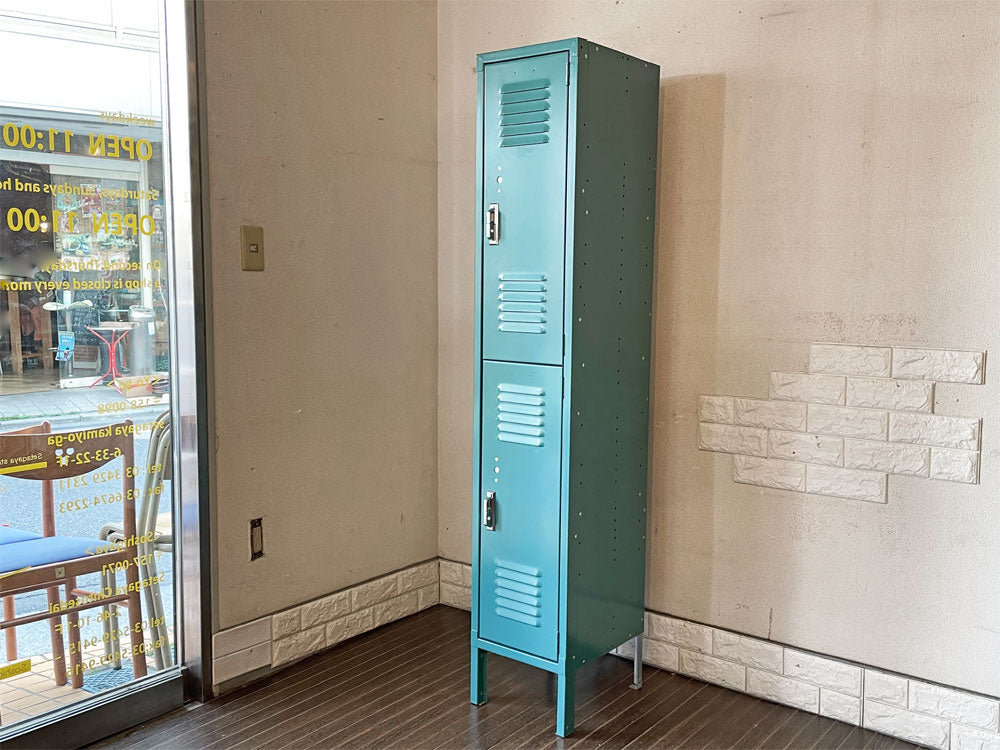 リオン LYON スチール ロッカー 2-TIER LOCKER ルーバーカット ブルー系 light teal ワードローブ インダストリアル P.F.S取扱 定価￥79,200-   中古品  買い取りしました。