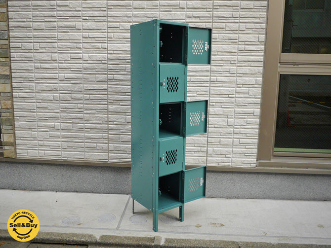 リオン LYON スチールロッカー 5-TIER LOCKER 青緑 teal 廃盤色 ダイヤカット P.F.S取扱 ～潔いほどにシンプル。本物のインダストリアルファニチャー～ 【 買取と販売とレンタルのお店 】