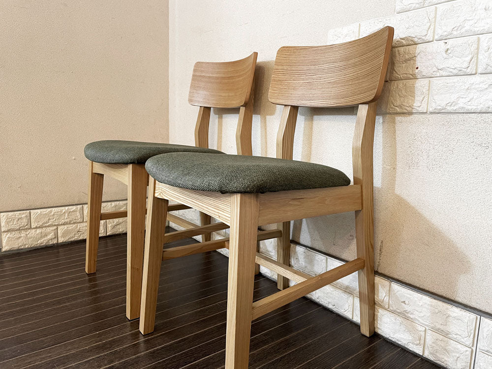フランフラン Francfranc コムンチェア COMUN CHAIR ダイニングチェア アッシュ材 ファブリックシート グリーン 計2脚  中古品  買い取りしました。