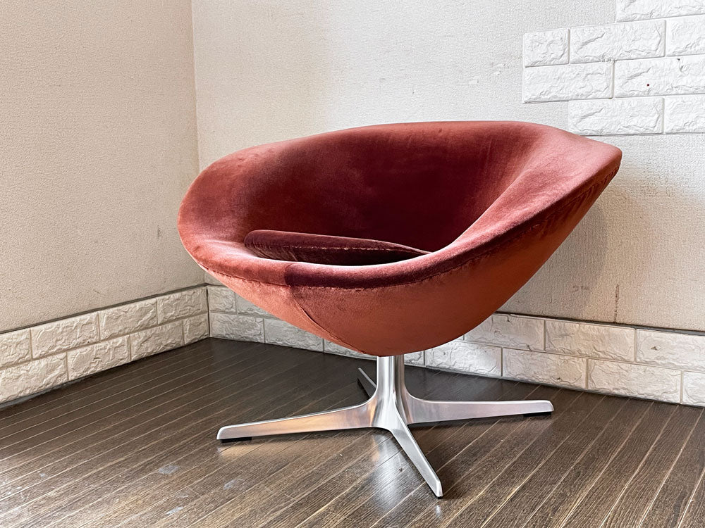 天童木工 TENDO フォームチェア ラウンジチェア 回転式 ベロア生地 えんじ色系 ジャパニーズミッドセンチュリー ビンテージ 希少  中古品  買い取りしました。