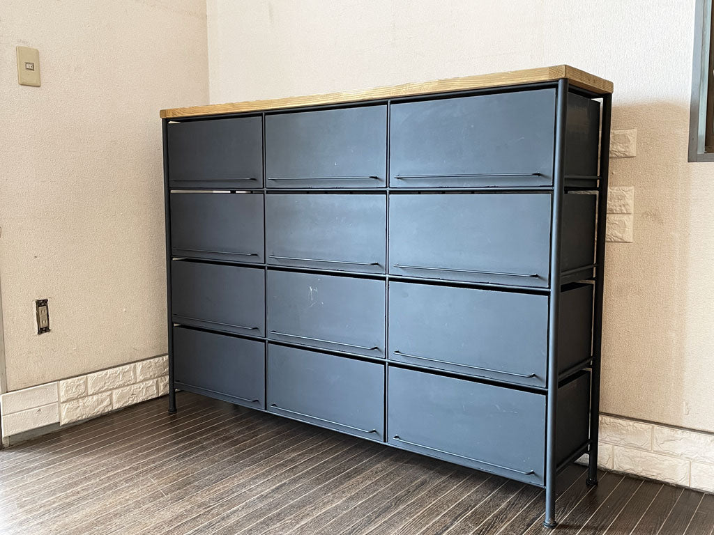 アール EARL アイアンチェスト 3列4段 天然木 オーダーメイド品 W144cm インダストリアル 店舗什器  中古品  買い取りしました。