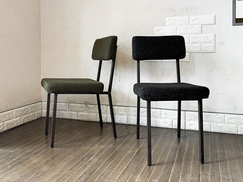 ジャーナルスタンダードファニチャー j.s.F リージェント REGENT CHAIR ダイニングチェア ファブリックシート ブラック & カーキ スチール脚 定価￥28,600- 廃番 計2脚  中古品  買い取りしました。