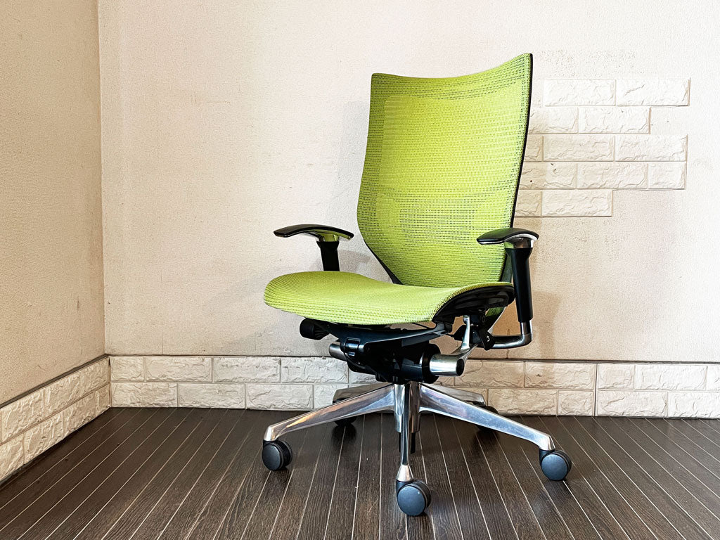 オカムラ okamura バロンチェア Baron Chair デスクチェア ハイバック スタンダードメッシュ ライムグリーン ランバーサポート ジョルジェット・ジウジアーロ  中古品  買い取りしました。