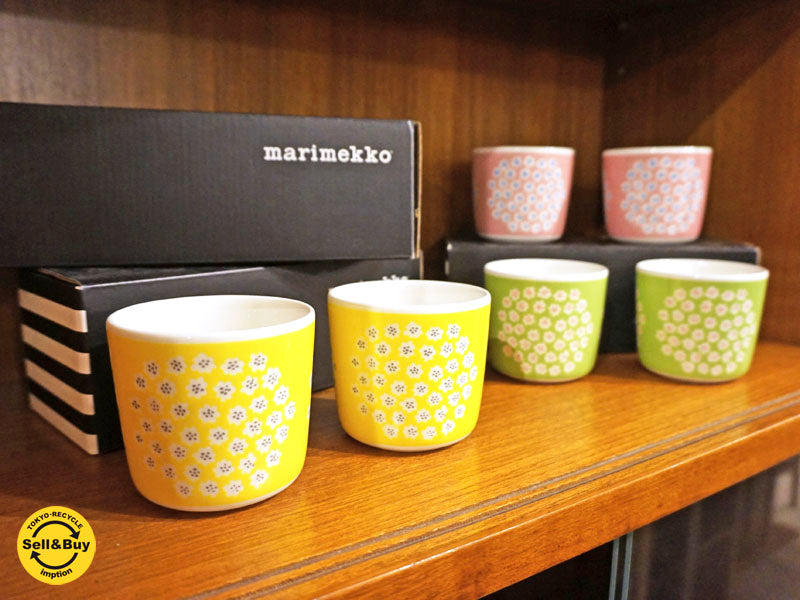 マリメッコ marimekko プケッティ PUKETTI ラテマグ 2個セット 箱付き ピンク＆イエロー＆グリーン   中古品 買い取りしました。祖師ヶ谷大蔵店 出張買取もお任せ下さい。