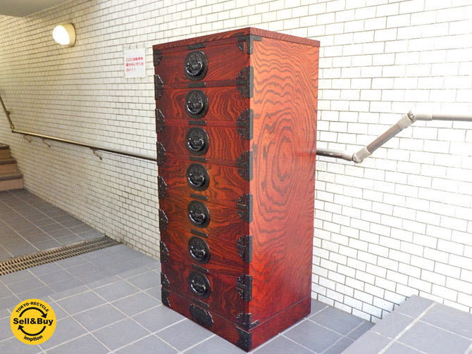 岩谷堂箪笥 七ｯ抽 立長箪笥 整理箪笥 ハイチェスト 牡丹紋様 南部鉄器金具 欅 桐 漆塗り 民芸家具  買い取りしました！ 自由が丘店 出張買取もお任せください。