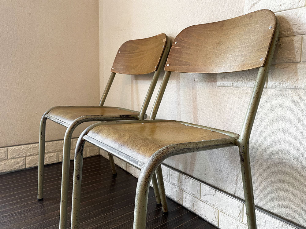 UKビンテージ Vintage スクールチェア スタッキングチェア プライウッド×アイアン脚 ロイズアンティークス Lloyd's Antiques 取扱 計2脚 中古品  買い取りしました。