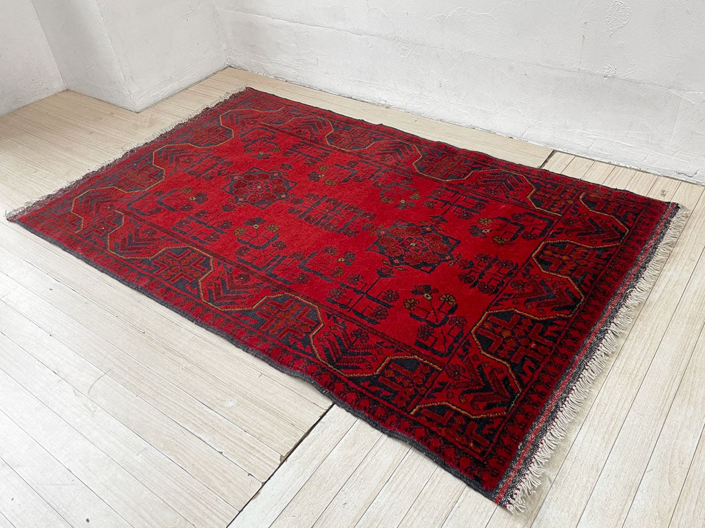 トライバルラグ トルクメン部族 イラン アフガニスタン 手織り 絨毯 カーペット 赤系 140×82cm 中古品 買い取りしました。